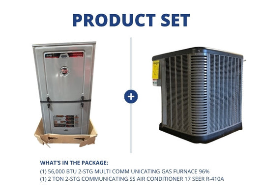 56,000 BTU 2-Stg Multi Comm Gas Furnace 96% with 2 Ton 2-Stg Comm SS Air Conditioner 17 SEER R-410A