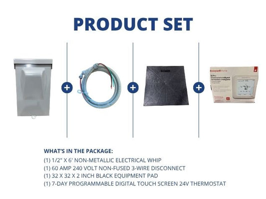 1/2" X 6' Electrical Whip with 60A 240V 3-Wire Disconnect and Black Equipment Pad and 24V Thermostat