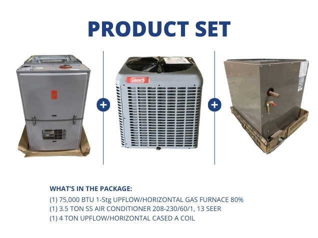 75,000 BTU 1-Stg Up/Horz Gas Furnace 80% with 3.5 Ton SS AC 13 SEER with 4 Ton Up/Down Cased A Coil