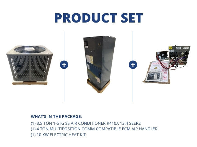 3.5 Ton 1-Stg SS AC R410A 13.4 SEER2 and 4 Ton Multi Comm Compatible Air Handler with 10 kW Heat Kit