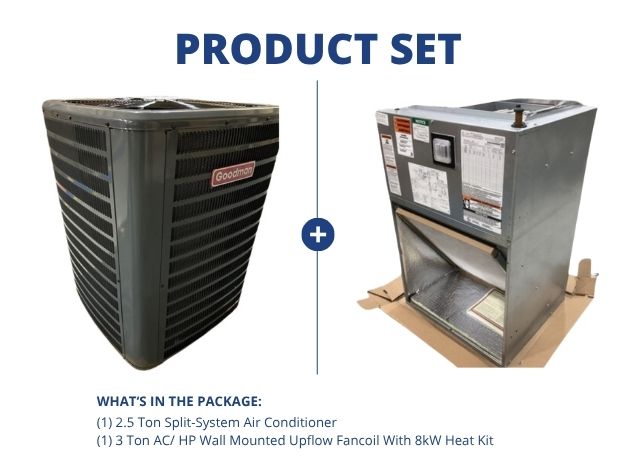 2.5 Ton SS Air Conditioner 208-230/60/1 14.3 SEER2 and 3 Ton Wall Mounted Fancoil With 8 Kw Heat Kit