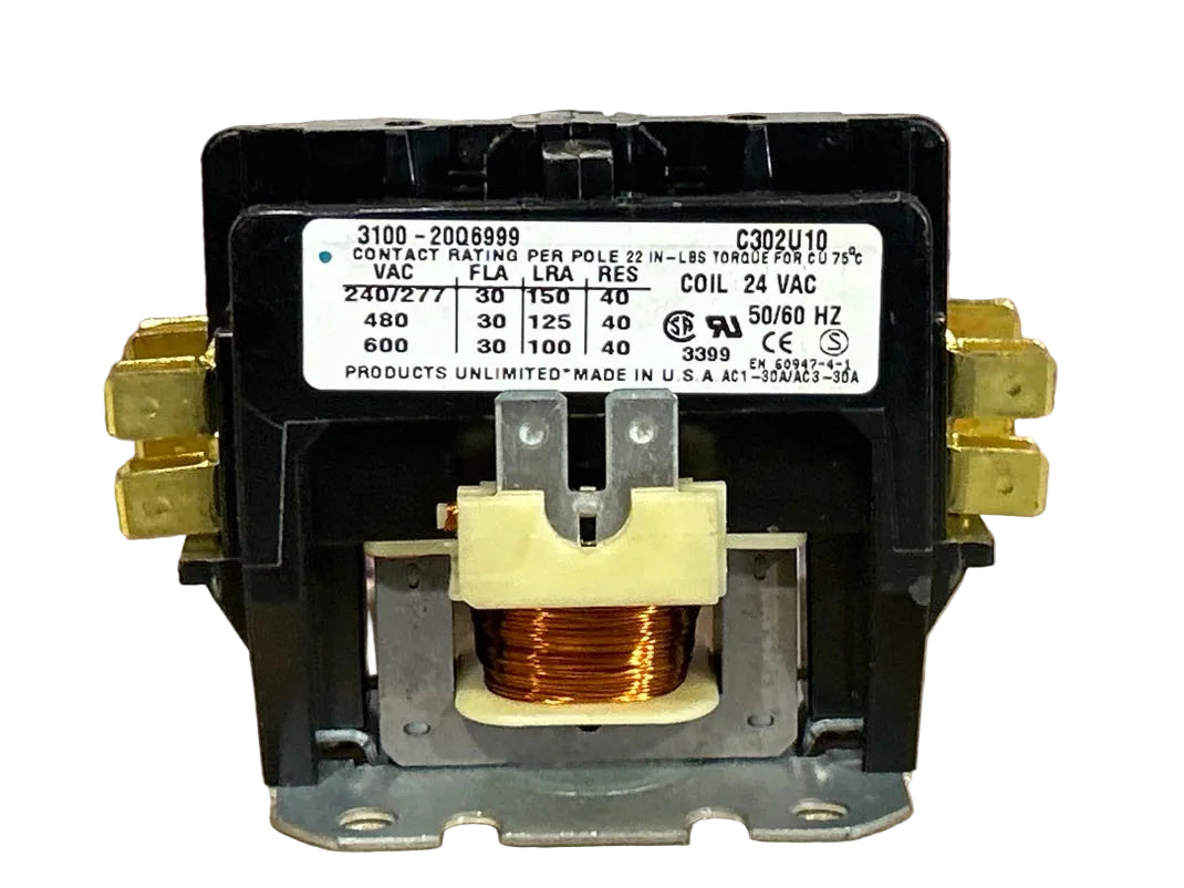 24 V, 50/60 Hz, 30 Amps 2 Pole Contactor