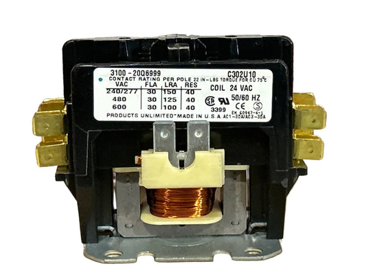 24 V, 50/60 Hz, 30 Amps 2 Pole Contactor