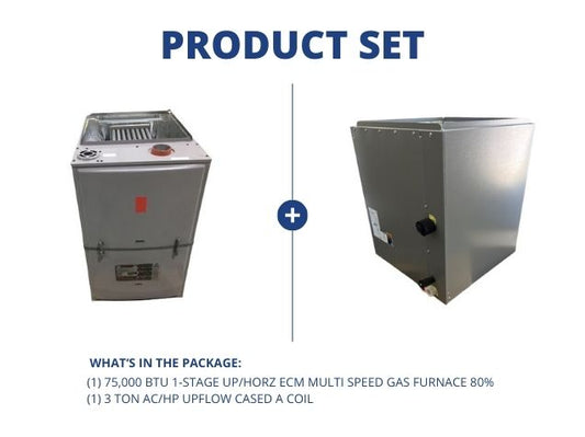 75,000 BTU Single-Stage Up/Horz ECM Multi Speed Gas Furnace 80% with 3 Ton AC/HP Upflow Cased A Coil