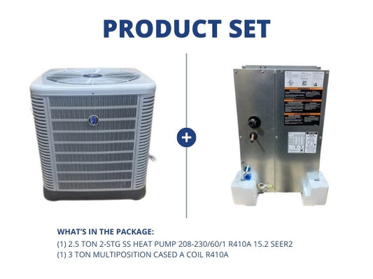 2.5 Ton 2-Stg SS Heat Pump 208-230/60/1 R410A 15.2 SEER2 with 3 Ton Multiposition Cased A Coil R410A
