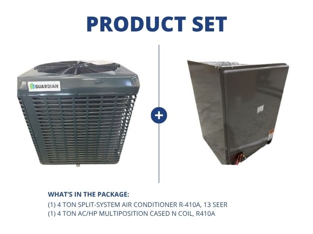 4 Ton Split-System Air Conditioner R410A, 13 SEER with 4 Ton AC/HP Multiposition Cased N Coil, R410A