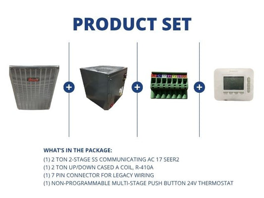 2 Ton 2-Stage SS Comm AC 17 SEER2, 2 Ton Up/Down Cased A Coil, 7 Pin Connector with 24V Thermostat