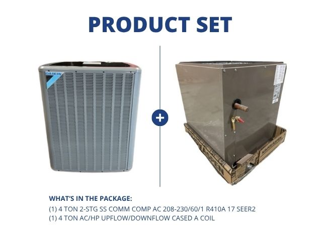 4 Ton 2-Stg SS Comm Comp AC 208-230/60/1 R410A 17 SEER2 and 4 Ton AC/HP Upflow/Downflow Cased A Coil