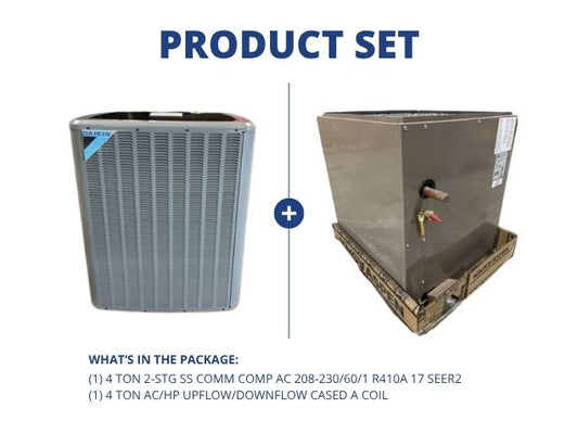 4 Ton 2-Stg SS Comm Comp AC 208-230/60/1 R410A 17 SEER2 and 4 Ton AC/HP Upflow/Downflow Cased A Coil