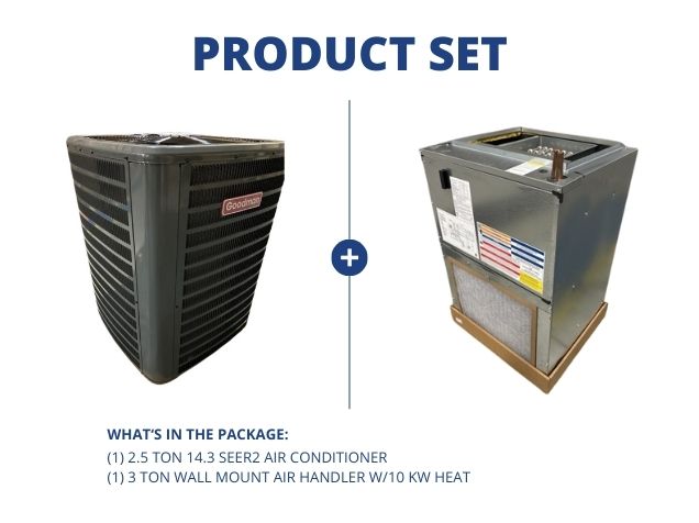 2.5 Ton 14.3 SEER2 Air Conditioner and 3 Ton Wall Mount Air Handler W/10 Kw heat