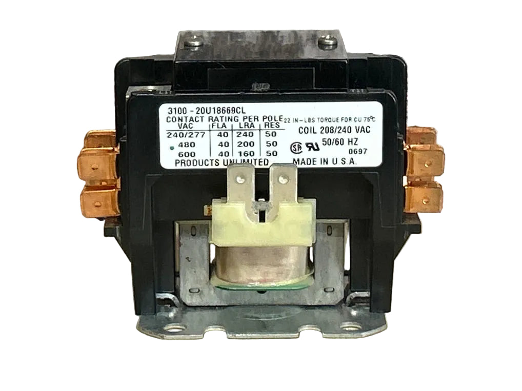 208/240 V, 50/60 Hz, 40 Amps 2 Pole Contactor