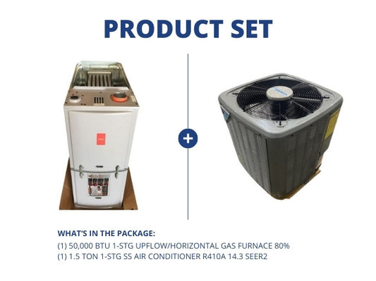 50,000 BTU 1-Stg Up/Horz Gas Furnace; 80%, with 1.5 Ton 1-Stg SS Air Conditioner; R410A, 14.3 SEER2