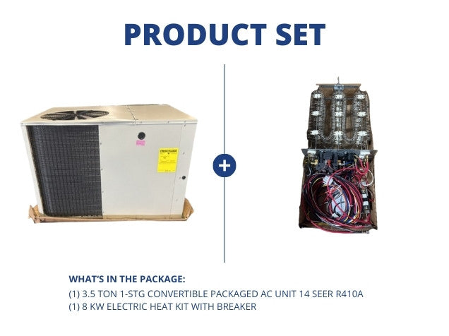 3.5 Ton 1-Stg Convertible Packaged AC Unit 14 SEER, R410A with 8 kW Electric Heat Kit with Breaker