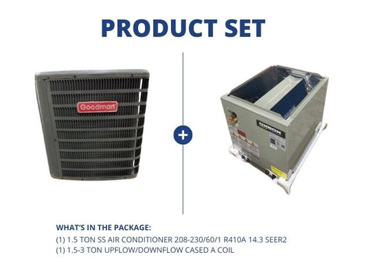 1.5 Ton SS AC 208-230/60/1 R410A 14.3 SEER2 and 1.5-3 Ton AC/HP Upflow/Downflow Cased A Coil, R410A