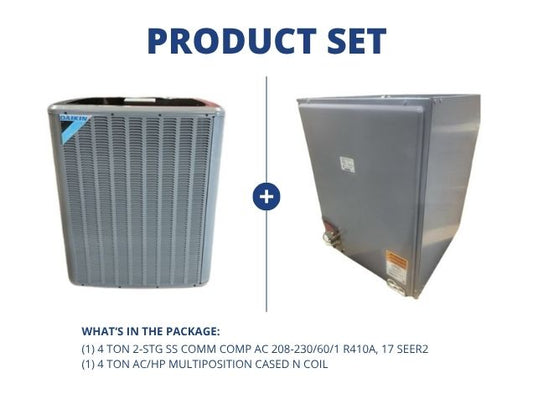 4 Ton 2-Stg SS Comm Comp AC 208-230/60/1 R410A, 17 SEER2 with 4 Ton AC/HP Multiposition Cased N Coil