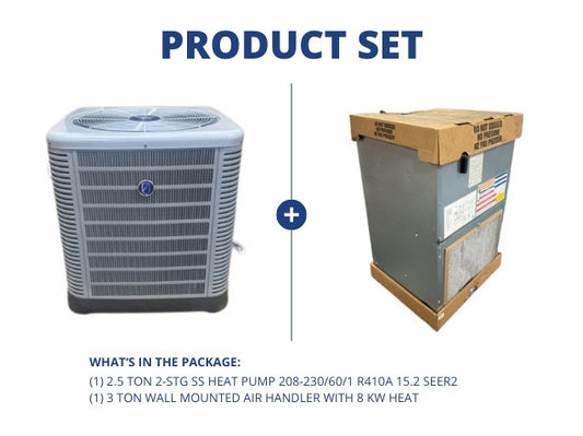 2.5 Ton 2-Stg SS HP 208-230/60/1 R410A 15.2 SEER2 with 3 Ton Wall Mounted Air Handler with 8 KW Heat