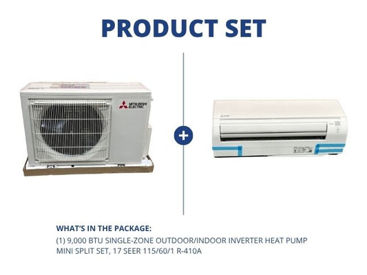 9,000 BTU Single-Zone Outdoor/Indoor Inverter Heat Pump Mini Split Set, 17 SEER 115/60/1 R-410A