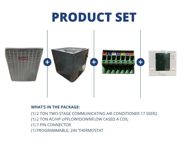 2 Ton 2-Stg Comm AC 17 SEER2, 2 Ton AC/HP Up/Down Cased A Coil, 7 Pin Connector with 24V Thermostat