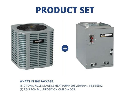 2 Ton Single-Stage SS Heat Pump 208-230/60/1, 14.3 SEER2 with 1.5-3 Ton Multiposition Cased A Coil
