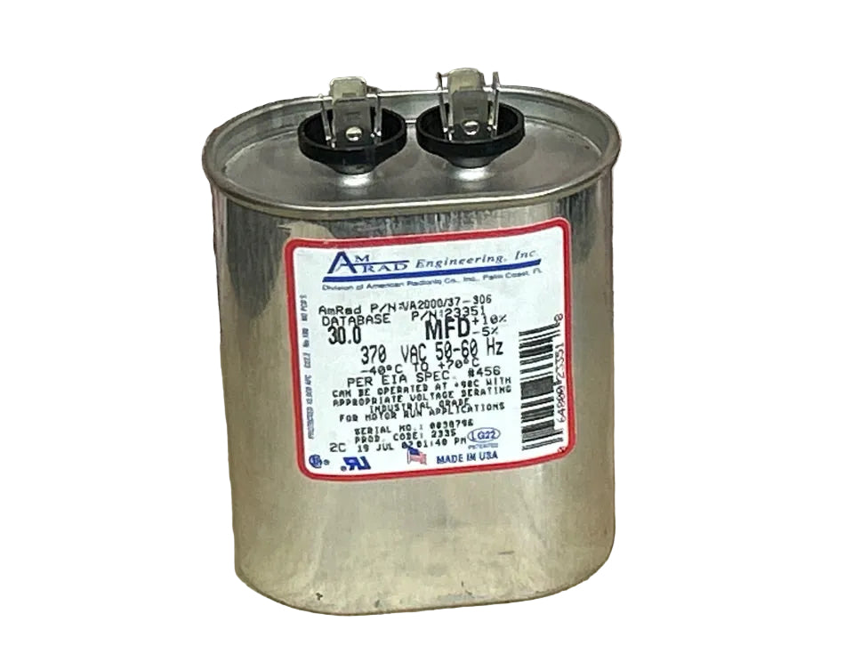 370 Vac, 30MFD 50/60 Hz, Oval Capacitor