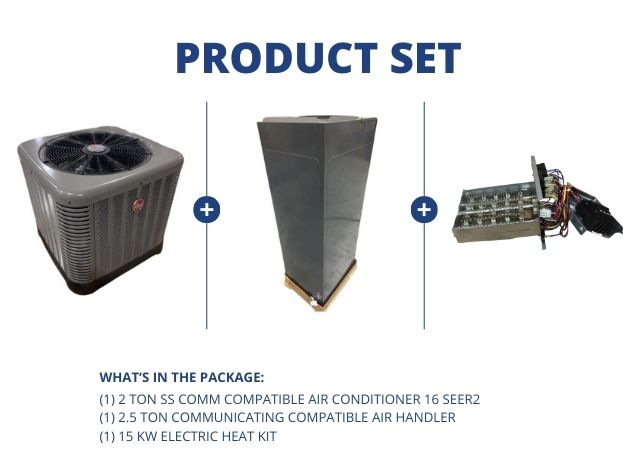 2 Ton SS Comm Compatible AC 16 SEER2, 2.5 Ton Comm Compatible Air Handler and 15kW Electric Heat Kit