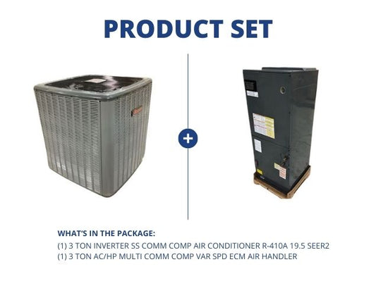 3 Ton Inverter SS Comm Comp AC 19.5 SEER2 with 3 Ton AC/HP Multi Comm Comp Var Spd ECM Air Handler