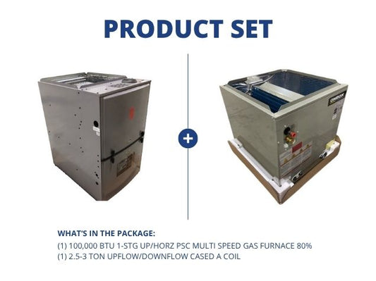 100,000 BTU 1-Stg Up/Horz ECM Multi Speed Gas Furnace 80% and 2.5-3 Ton Upflow/Downflow Cased A Coil