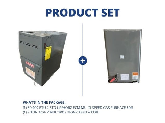 80,000 BTU 2-Stg Up/Horz ECM Multi Speed Gas Furnace 80% with 2 Ton AC/HP Multiposition Cased A Coil