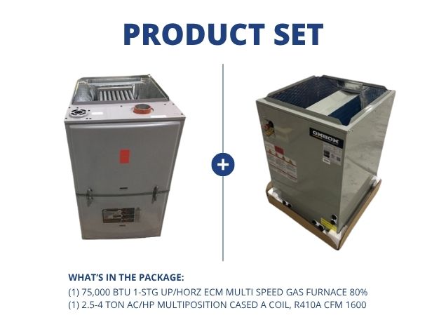 75,000 BTU 1-Stg Up/Horz ECM Gas Furnace 80% and 2.5-4 Ton Multiposition Cased A Coil R410A CFM 1600