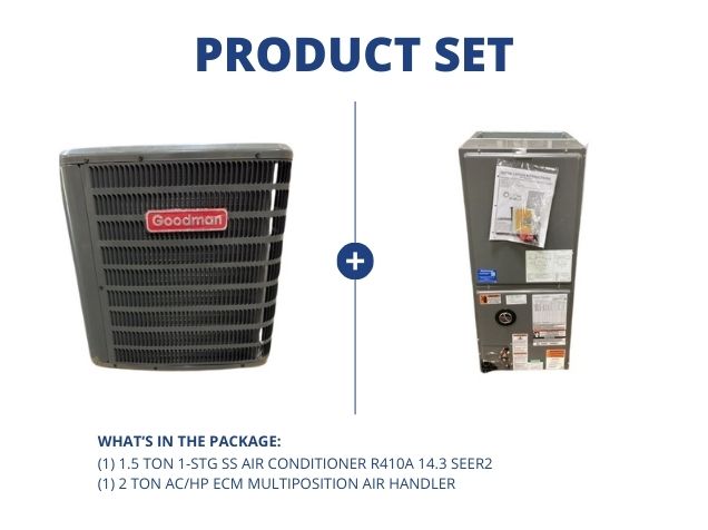 1.5 Ton 1-Stg SS Air Conditioner R410A 14.3 SEER2 with 2 Ton AC/HP ECM Multiposition Air Handler