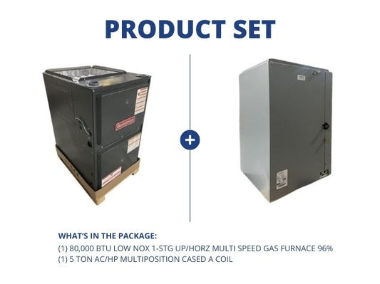 80,000 BTU Low NOx 1-Stage Up/Horz ECM Gas Furnace 96% with 5 Ton AC/HP Multiposition Cased A Coil