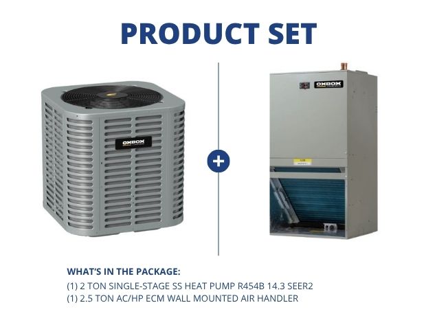 2 Ton Single-Stage SS Heat Pump R454B 14.3 SEER2 with 2.5 Ton AC/HP ECM Wall Mounted Air Handler