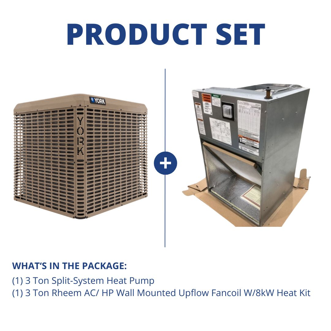 3 Ton SS Heat Pump R-410A 14 Seer and a 3 Ton Wall Mounted Upflow Air Handler with 8KW Heat Kit