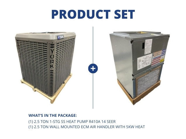 2.5 Ton 1-Stg SS Heat Pump R410A 14 SEER with 2.5 Ton Wall Mounted ECM Air Handler With 5Kw Heat
