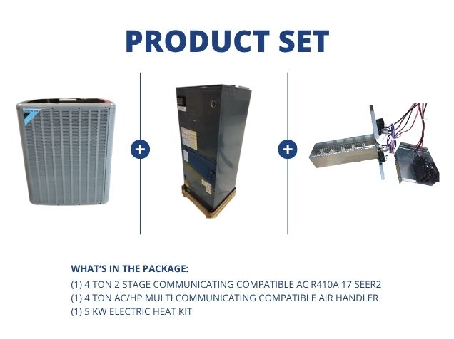 4 Ton 2-Stg Comm Comp AC R410A 17 SEER2, 4 Ton AC/HP Multi Comm Comp Air Handler with 5 kW Heat Kit
