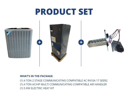 4 Ton 2-Stg Comm Comp AC R410A 17 SEER2, 4 Ton AC/HP Multi Comm Comp Air Handler with 5 kW Heat Kit