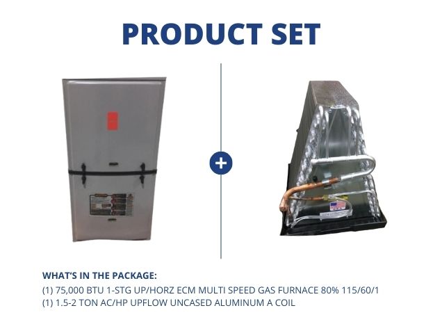 75,000 BTU 1-Stg Up/Horz ECM Multi Speed Gas Furnace 80% with 1.5-2 Ton AC/HP Upflow Uncased A Coil