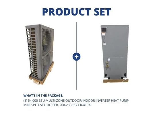 54,000 BTU Multi-Zone Outdoor/Indoor Inverter Heat Pump Mini Split Set 18 SEER, 208-230/60/1 R-410A