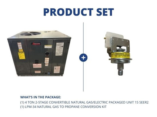 4 Ton 2-Stage Convertible Natural Gas/Electric Packaged Unit 15 SEER2 and Propane Gas Conversion Kit