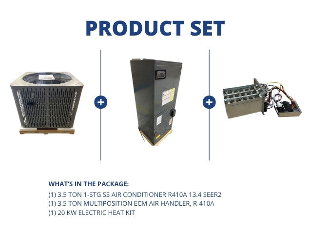 3.5 Ton 1-Stg SS AC R410A 13.4 SEER2 with 3.5 Ton Multi ECM Air Handler with 20 kW Electric Heat Kit