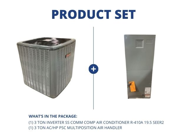 3 Ton Inverter SS Comm Comp AC 208-230/60/1 19.5 SEER2 and 3 Ton AC/HP PSC Multiposition Air Handler