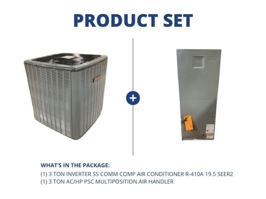 3 Ton Inverter SS Comm Comp AC 208-230/60/1 19.5 SEER2 and 3 Ton AC/HP PSC Multiposition Air Handler