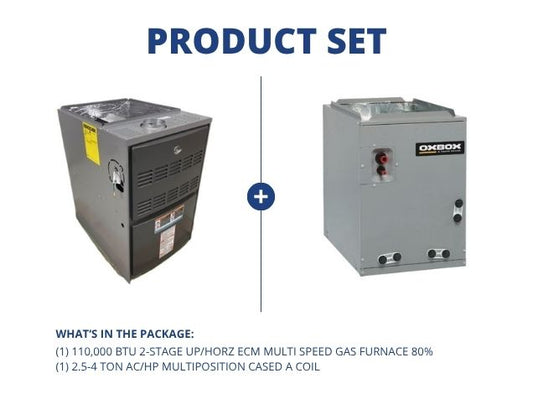 110,000 BTU Two-Stage Up/Horz ECM Gas Furnace 80% with 2.5-4 Ton AC/HP Multiposition Cased A Coil