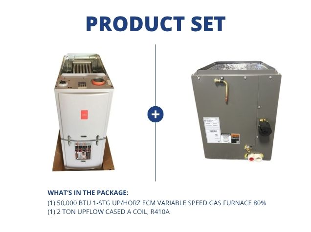 50,000 BTU Single-Stage Up/Horz Variable Speed Gas Furnace 80% with 2 Ton Upflow Cased A Coil, R410A