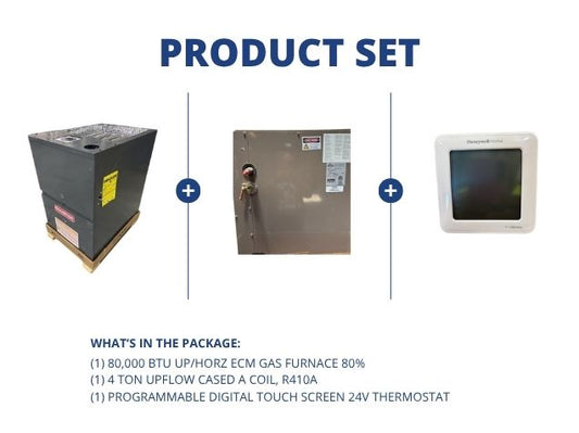 80,000 BTU 1-Stg Up/Horz ECM Gas Furnace 80% with 4 Ton Upflow Cased A Coil R410A and 24V Thermostat