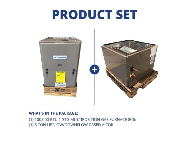 100,000 BTU 1-Stg Multiposition Gas Furnace 80% and 3 Ton Upflow/Downflow Cased A Coil