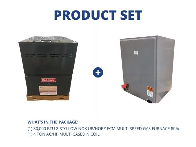 80,000 BTU 2-Stg Low Nox Up/Horz ECM Multi Speed Gas Furnace 80% and 4 Ton AC/HP Multi Cased N Coil