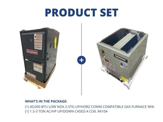 40,000 BTU Low NOx Up/Horz Comm Comp Gas Furnace 96% with 1.5-3 Ton AC/HP Up/Down Cased A Coil R410A