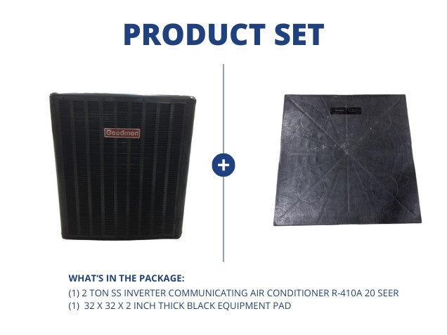 2 Ton SS Inverter Communicating Air Conditioner R410A 20 SEER and 36" x 36" x 2" Black Equipment Pad