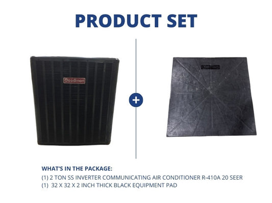 2 Ton SS Inverter Communicating Air Conditioner R410A 20 SEER and 36" x 36" x 2" Black Equipment Pad